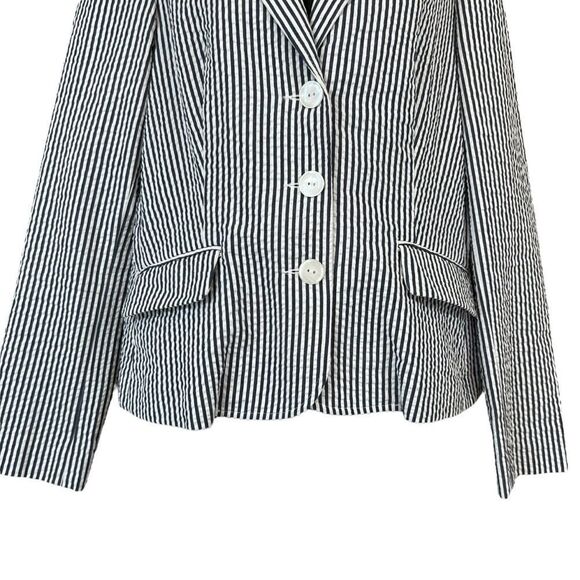 Sandro Seersucker Navy White Cotton Blazer - Picture 3 of 8